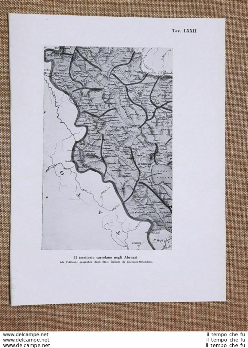 Carta O Mappa Territorio Carsolano Negli Abruzzi Zuccagni Orlandini Stampa '900 - Other & Unclassified