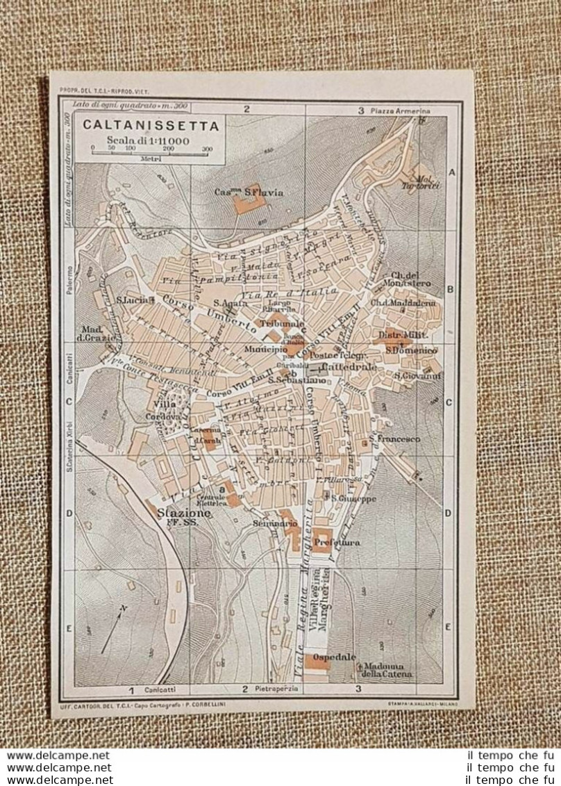 Pianta O Piantina Del 1919 La Città Di Caltanissetta Sicilia T.C.I. - Geographical Maps