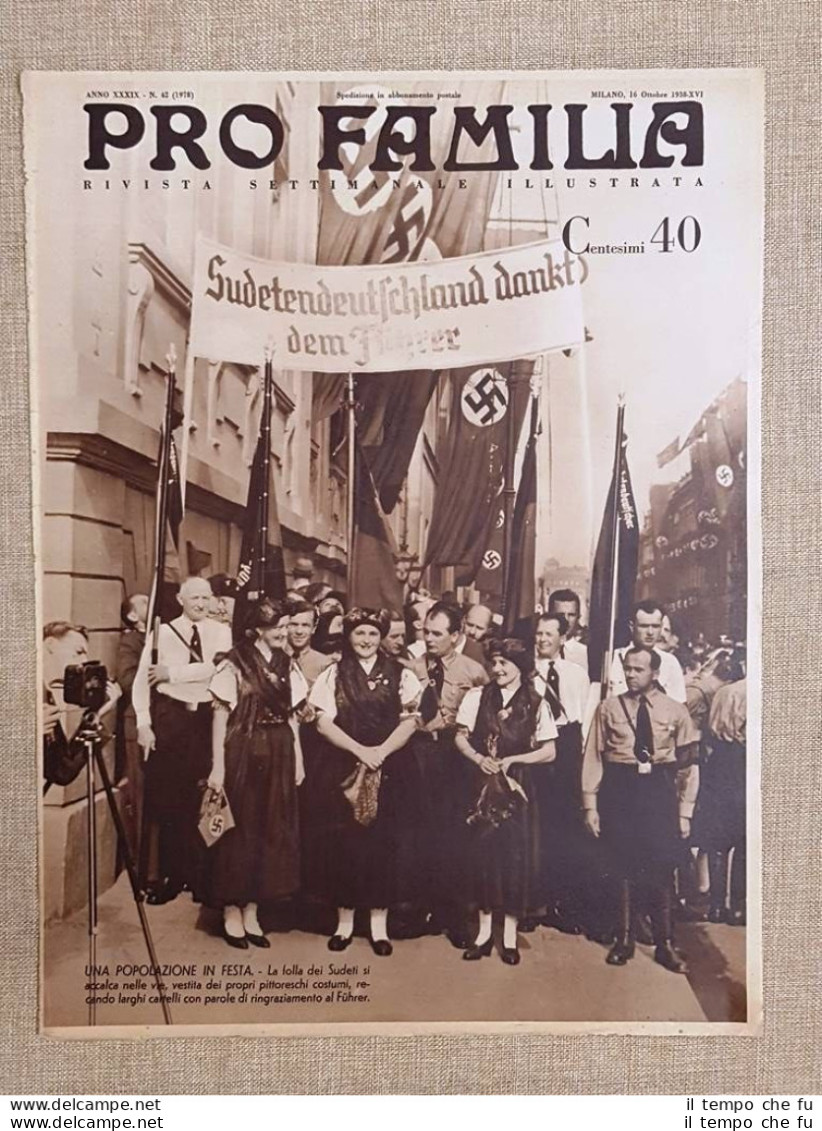 Copertina Pro Familia 1938 Tedeschi Dei Sudeti Acclamano Furer Hitler Nazismo - Altri & Non Classificati