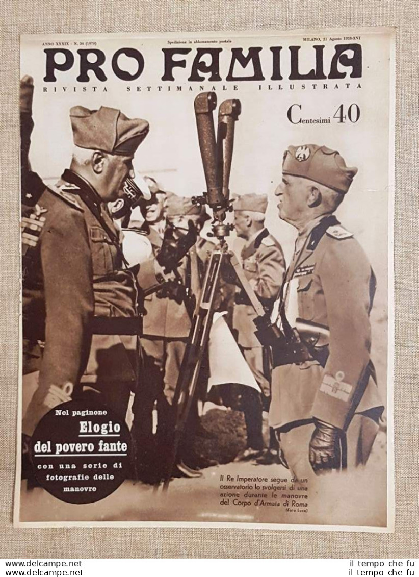 Copertina Pro Familia Del 1938 Roma Vittorio Emanuele III Manovre Corpo D'armata - Altri & Non Classificati