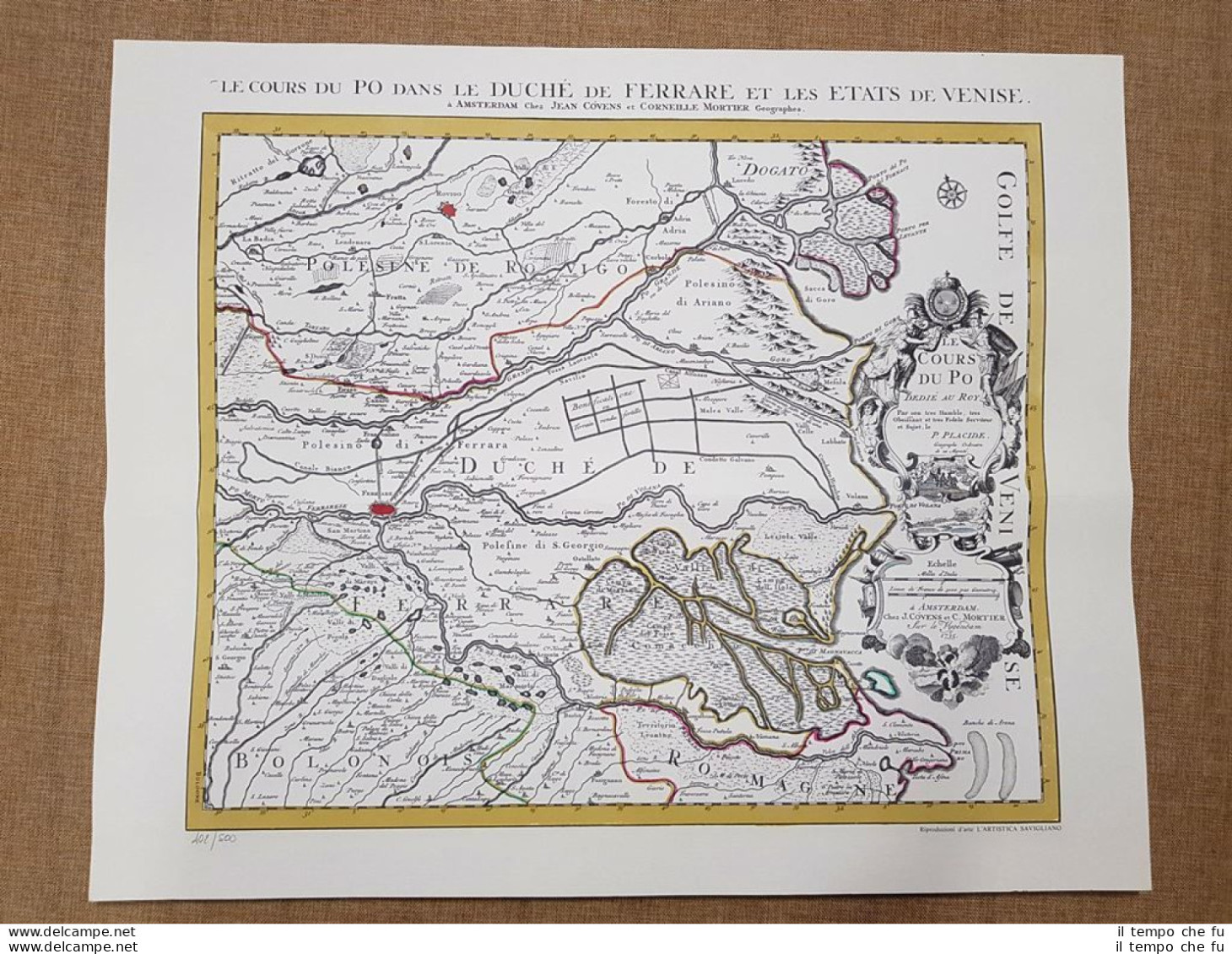 Carta Geografica Corso Del Fiume Po Ferrara E Venezia Còvens E Mortier Anno 1735 - Mapas Geográficas