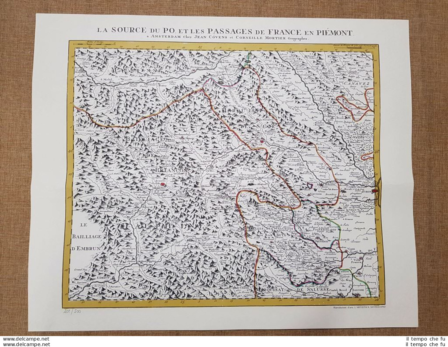 Carta Geografica O Mappa La Sorgente Del Fiume Po Còvens Et Mortier Anno 1735 - Geographical Maps