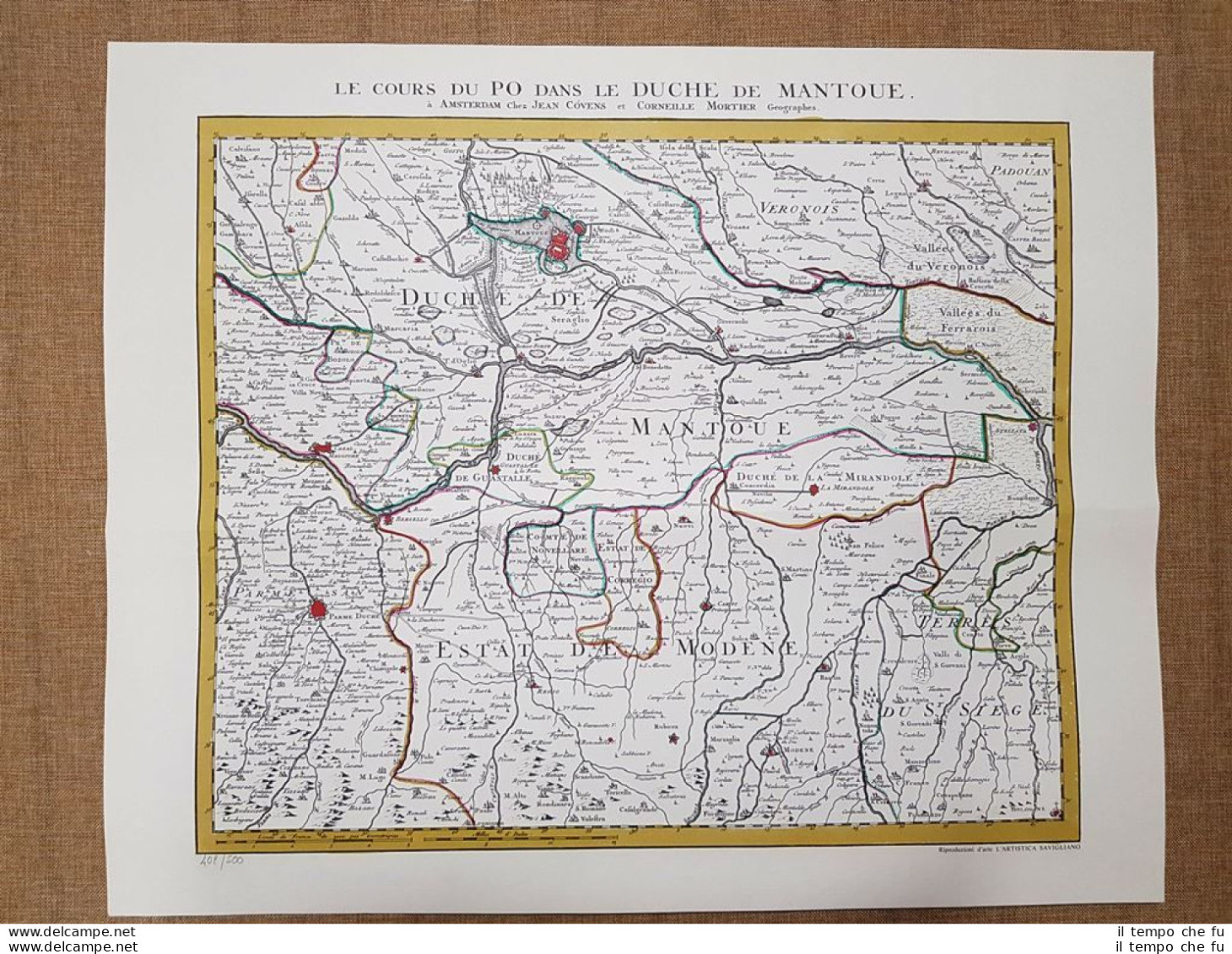 Carta Geografica Mappa Corso Del Fiume Po Ducato Di Mantova Còvens Mortier 1735 - Mapas Geográficas