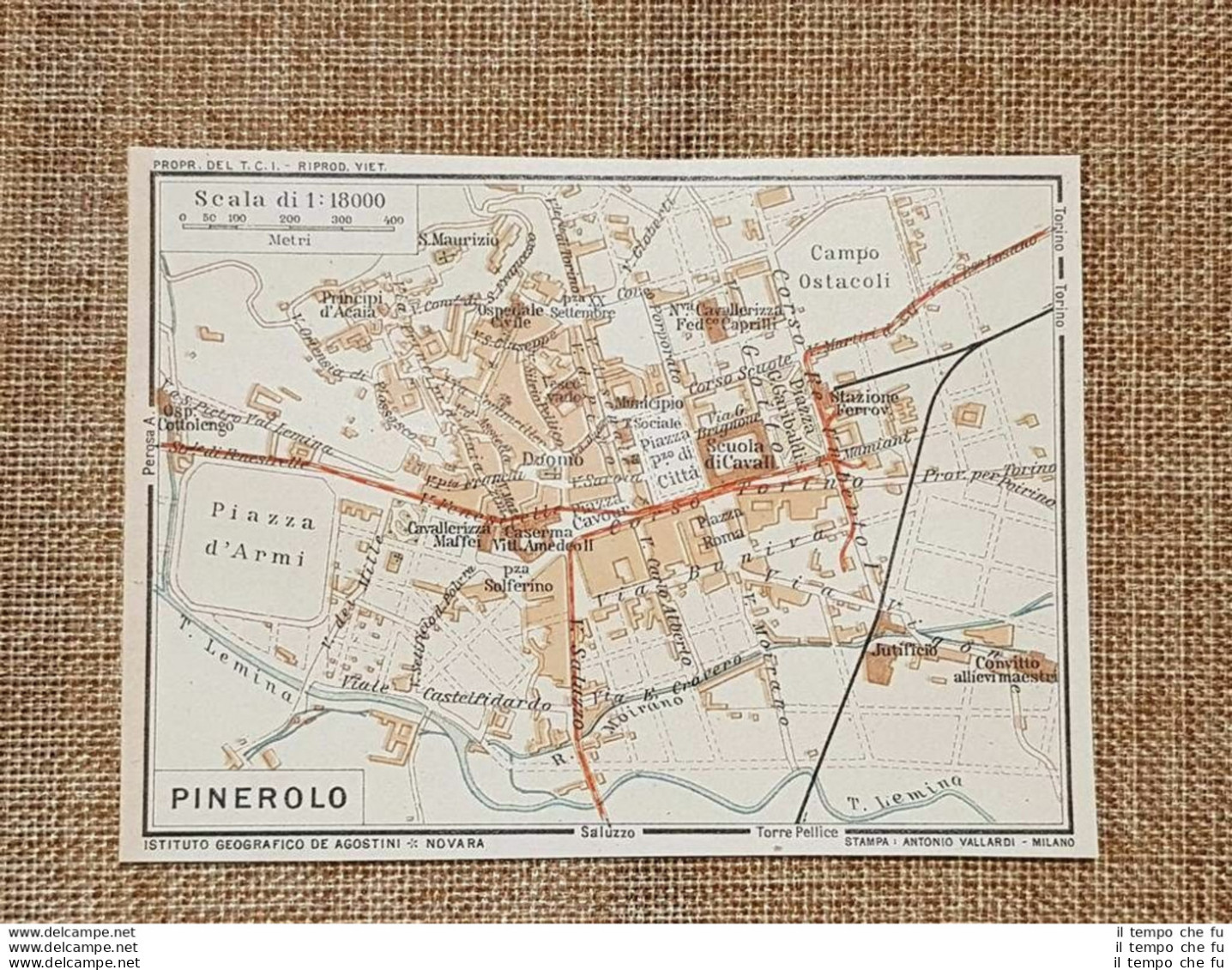 Pianta O Piantina Del 1914 La Città Di Pinerolo Torino Piemonte T.C.I. - Geographische Kaarten