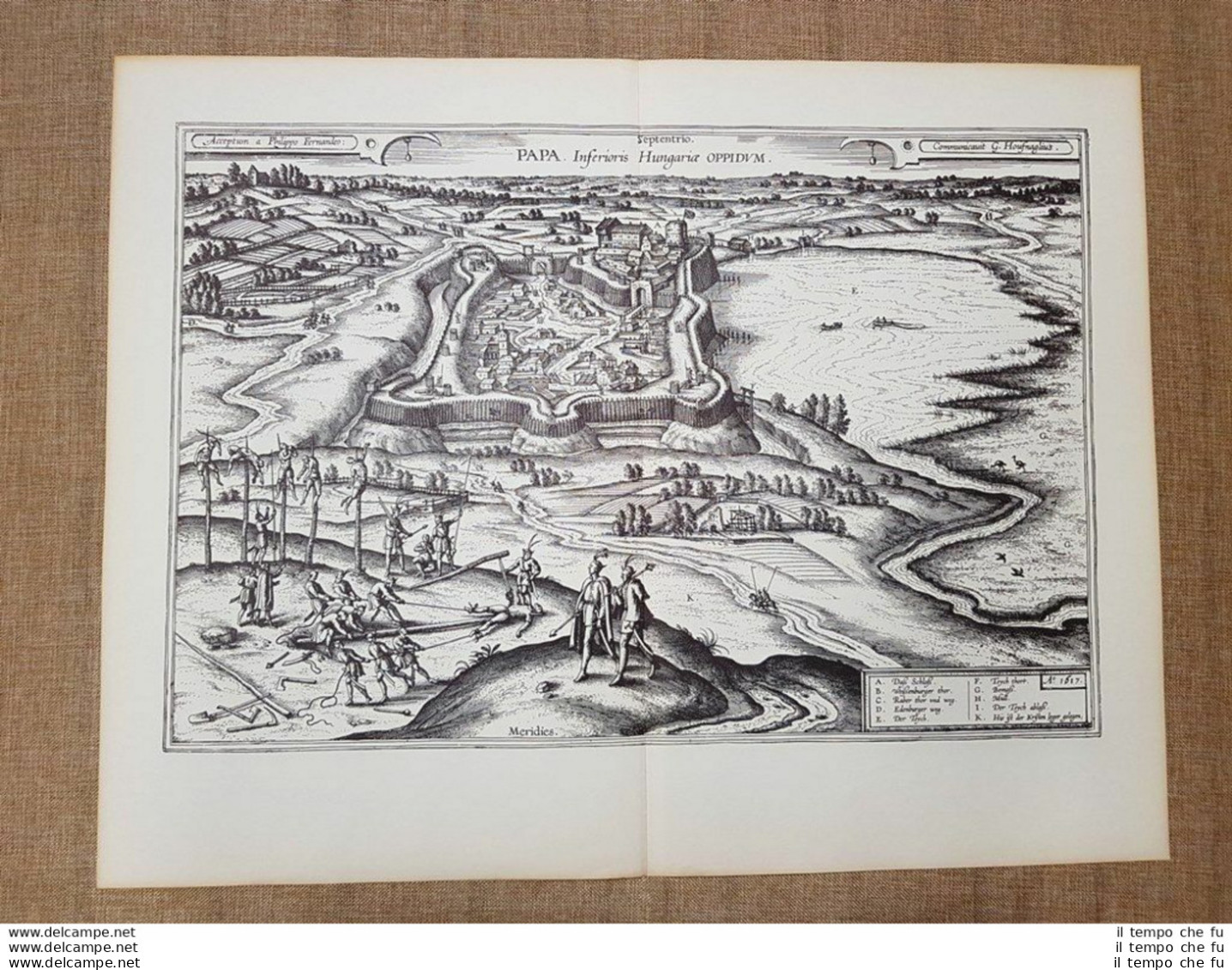 Veduta Della Città Papa Ungheria Anno 1617 Braun E Hogenberg Ristampa - Landkarten