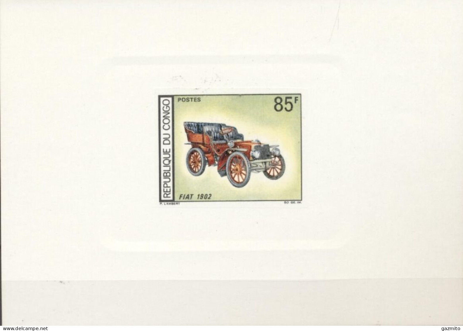 Congo Brazaville 1966, Old Car, FIAT 1902, Block COLOUR PROOFS - Coches
