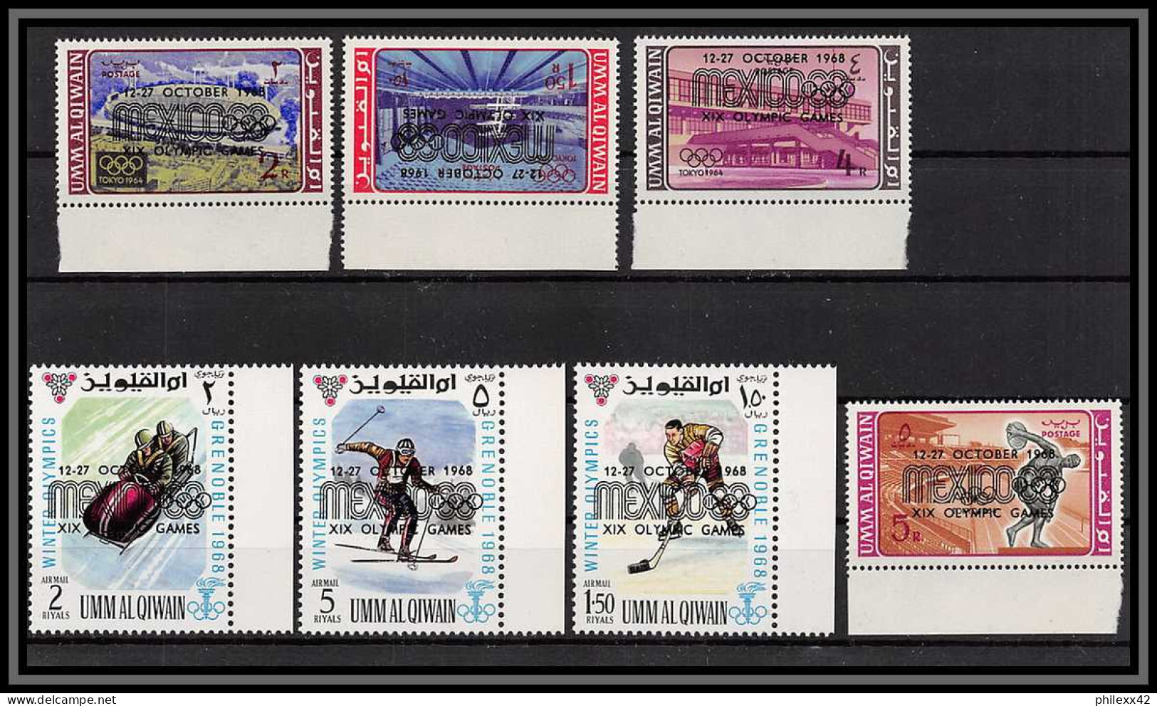 0221/ Umm Al Qiwain N°254/260 Tokyo 64 Overprint Surchargé MEXICO 68 Jeux Olympiques Olympic Games** Mnh - Sommer 1964: Tokio