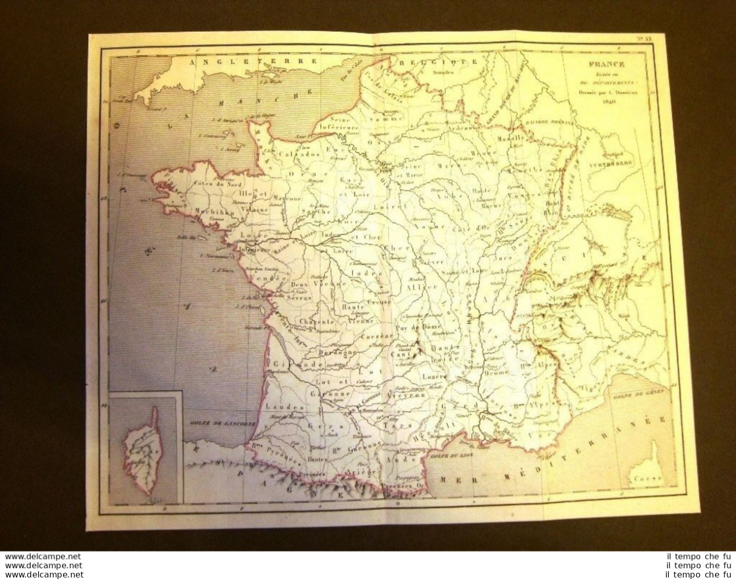 Carta Geografica O Mappa La Francia Nel 1840 86 Dipartimenti Incisione Del 1850 - Cartes Géographiques