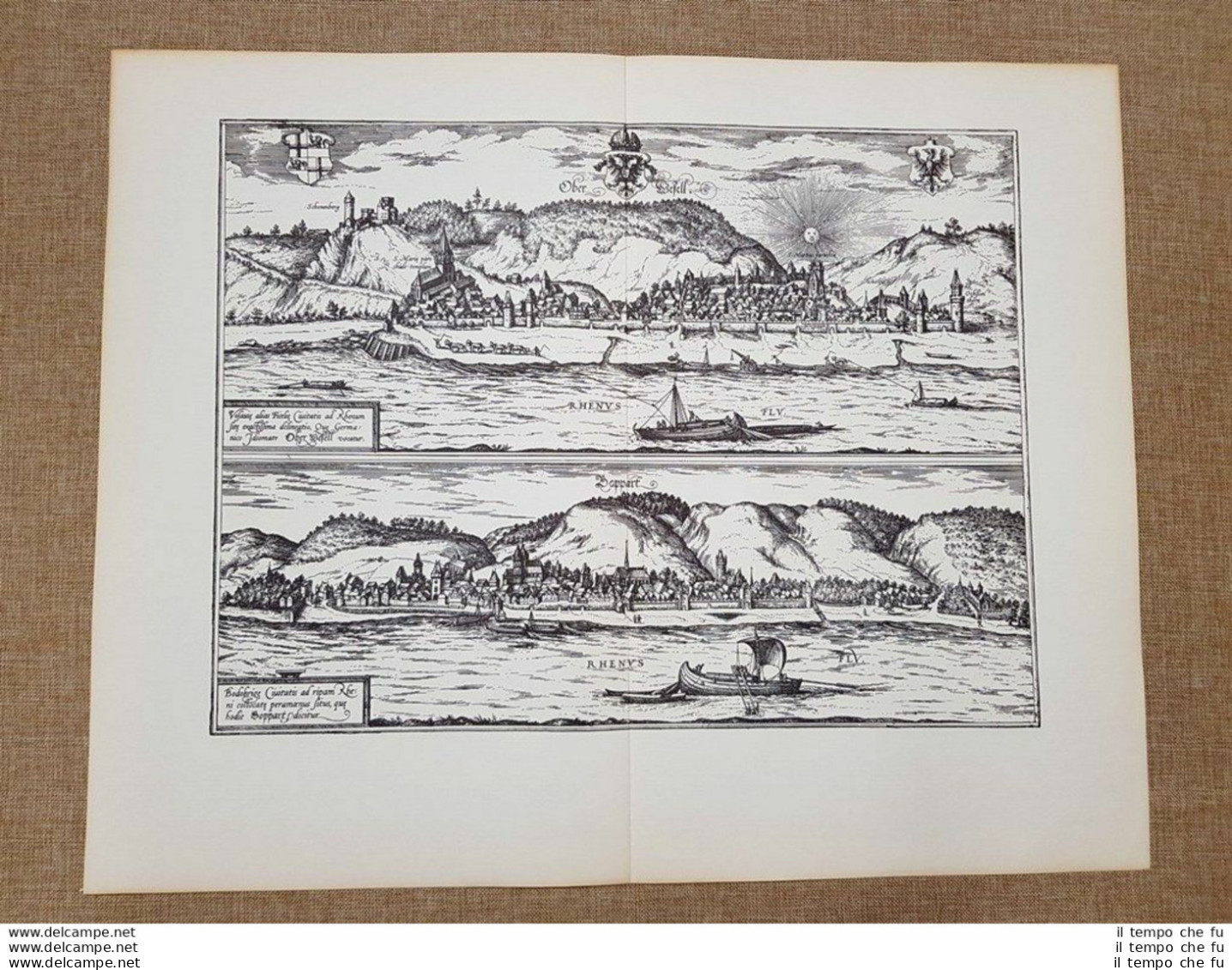 Vedute Delle Città Di Oberwesel E Boppard Anno 1599 Braun E Hogenberg Ristampa - Cartes Géographiques