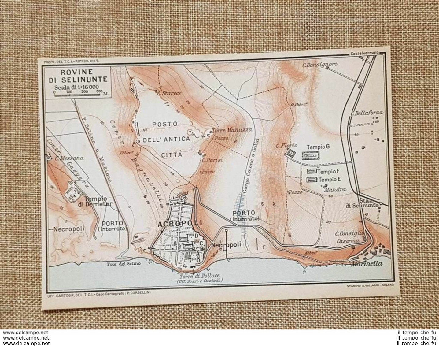 Carta O Cartina Del 1919 Rovine Di Salinunte Acropoli E Necropoli Sicilia T.C.I. - Geographische Kaarten