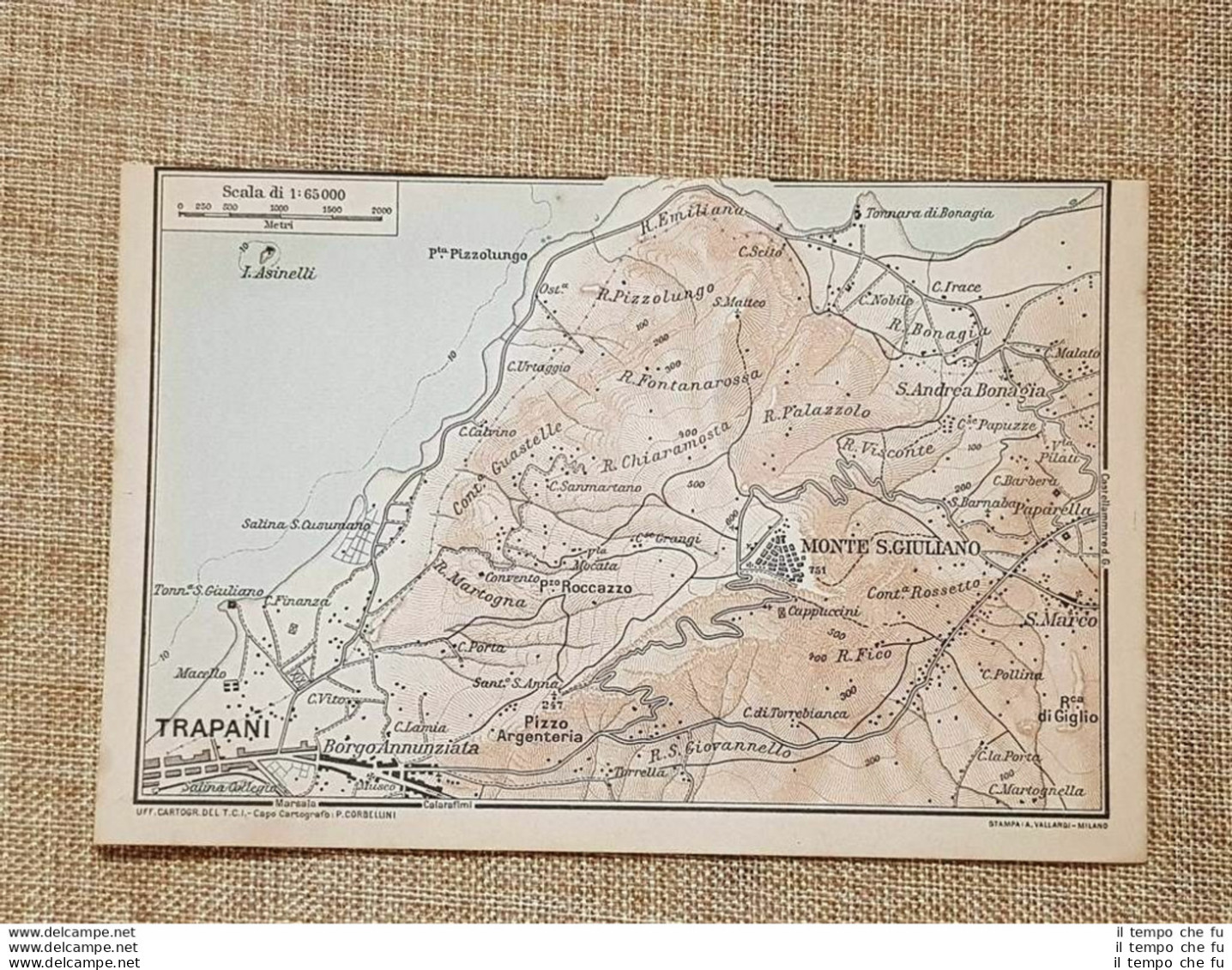 Carta O Cartina Del 1919 Trapani Punta Pizzolungo Isola Asinelli Sicilia T.C.I. - Geographische Kaarten