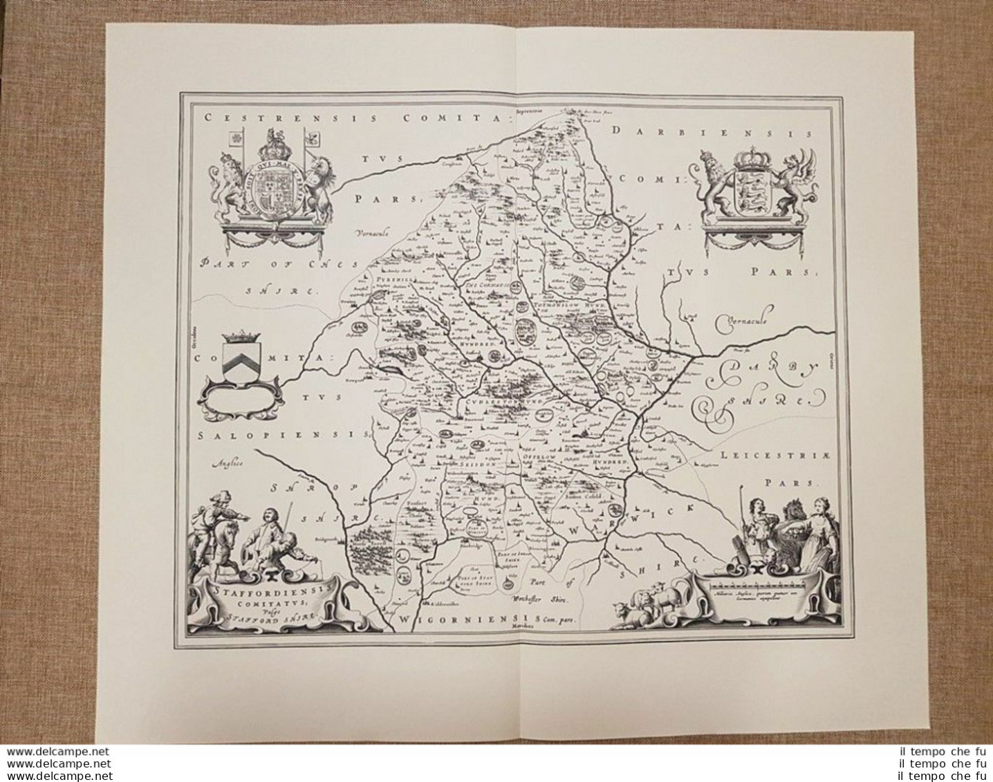 Carta Geografica O Mappa Staffordshire Inghilterra Anno 1621 Joan Blaeu Ristampa - Cartes Géographiques