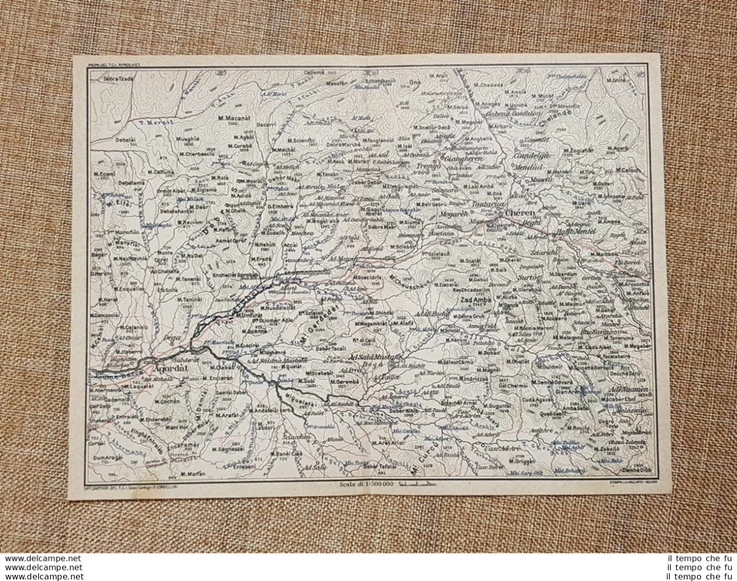 Carta Cartina Del 1929 Agordat O Curdèt Chèren Zad Ambà Ciandelgà Eritrea T.C.I. - Cartes Géographiques