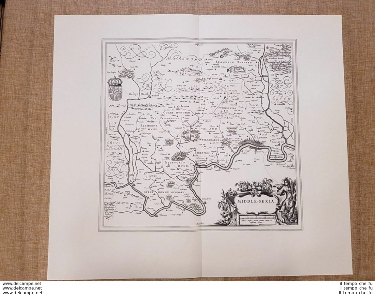 Carta Geografica O Mappa Middlesex County U.K. Anno 1645 Joan Blaeu Ristampa - Geographical Maps