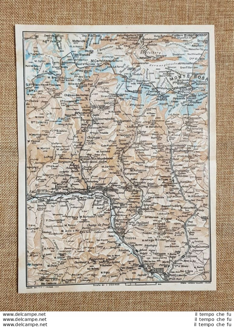 Carta O Cartina Del 1923 Monte Rosa Cervino Chatillon Jazzi Piemonte T.C.I. - Mapas Geográficas