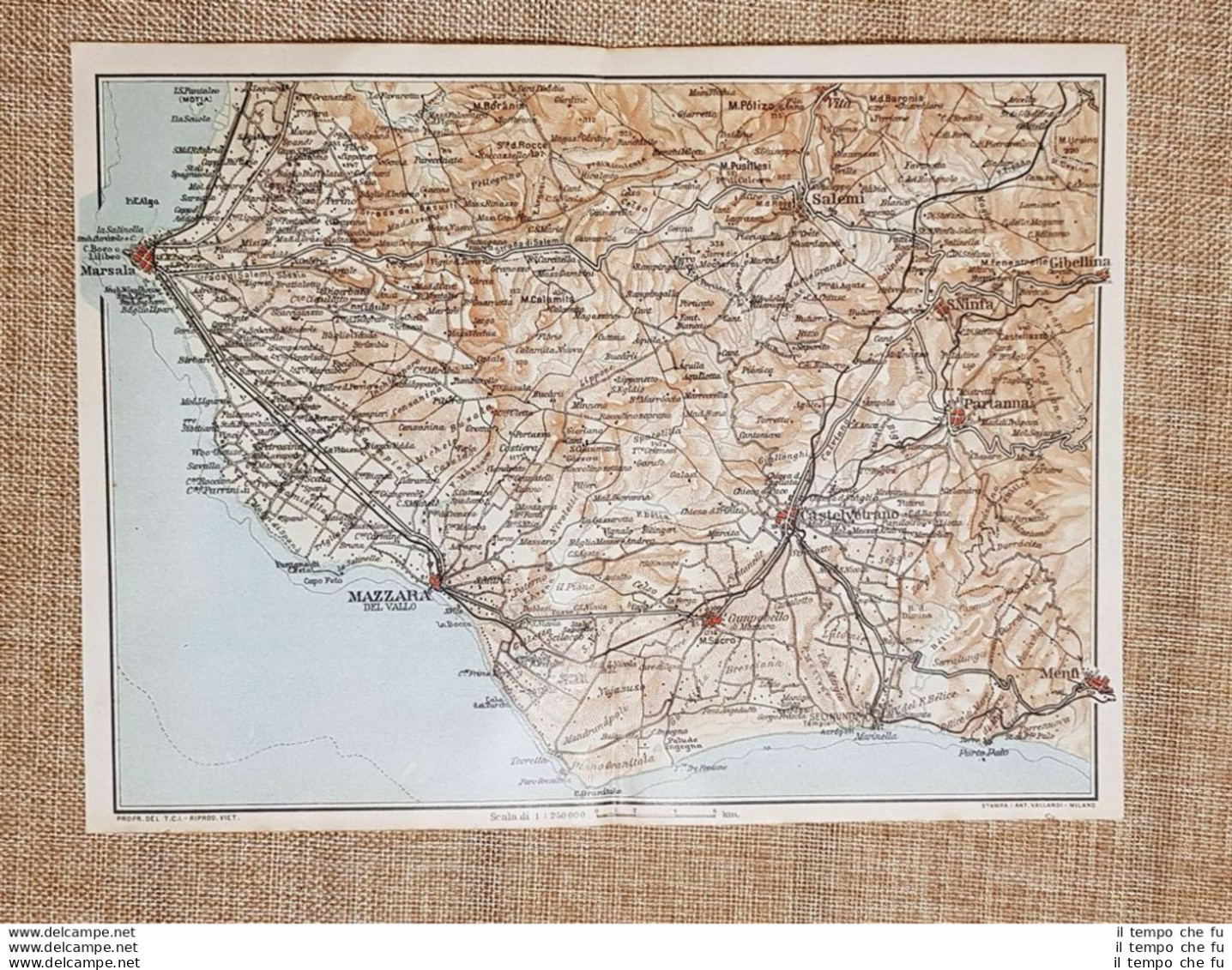 Carta O Cartina Del 1919 Mazzara Del Vallo Marsala Gibellina Sicilia T.C.I. - Geographische Kaarten