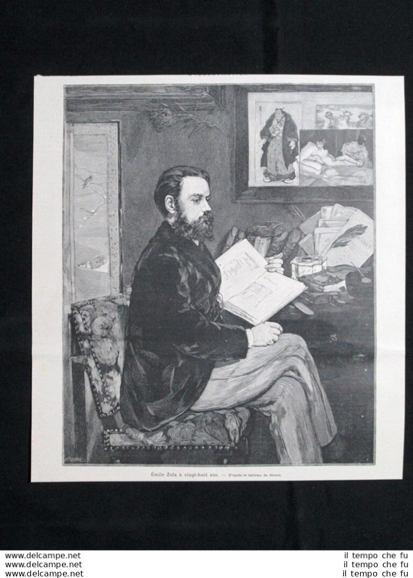 Ritratto Di Emile Zola A Ventotto Anni - Da Un Quadro Di Manet Stampa Del 1902 - Otros & Sin Clasificación