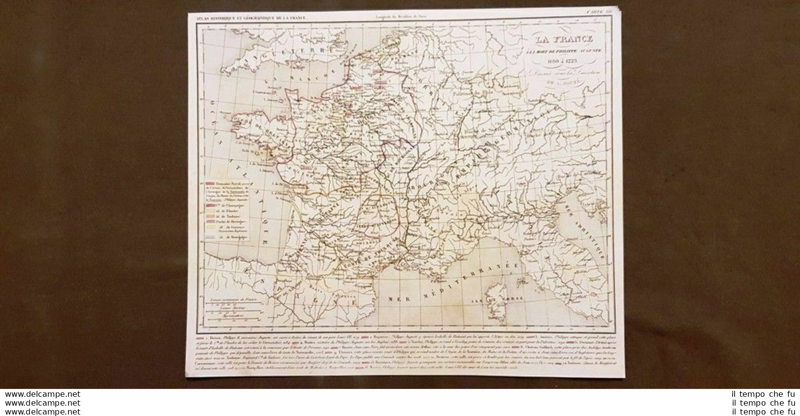 Francia Alla Morte Di Re Filippo II 1180  - 1223 Carta Geografica Del 1859 Houze - Geographische Kaarten