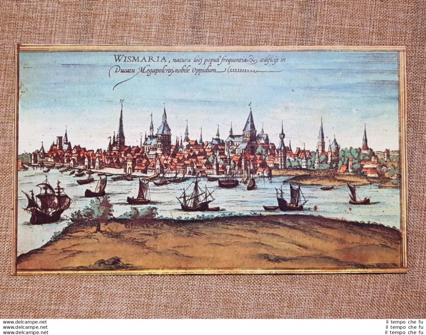 Veduta Della Città Wismar O Wismer Germania Anno 1572 Braun E Hogenberg Ristampa - Geographische Kaarten