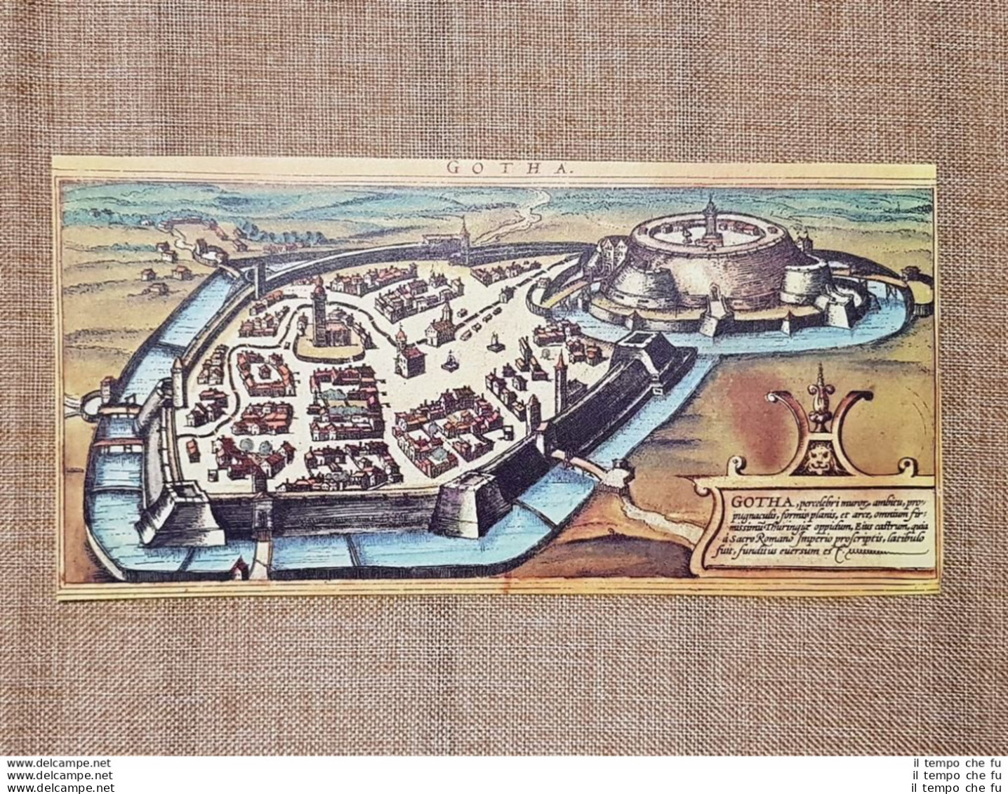 Veduta Della Città  Gotha Turingia Germania Anno 1572 Braun E Hogenberg Ristampa - Geographische Kaarten