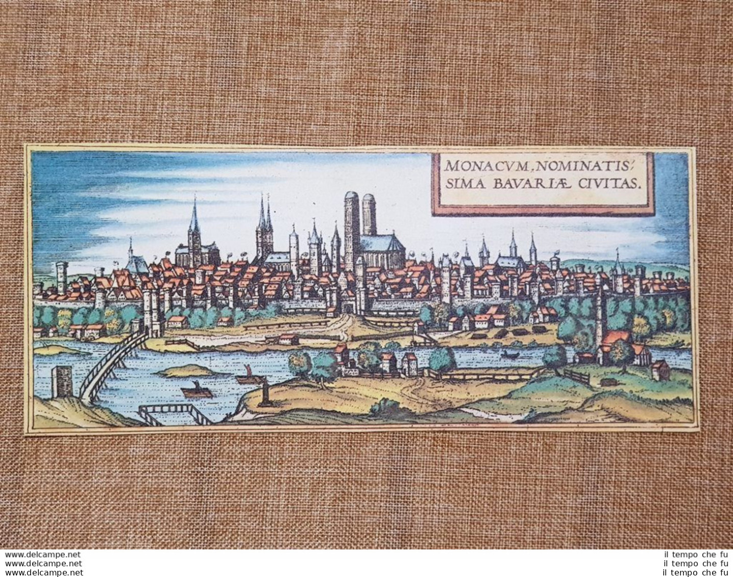 Veduta Della Città Monaco Di Baviera Germania Anno 1572 Braun Hogenberg Ristampa - Geographische Kaarten