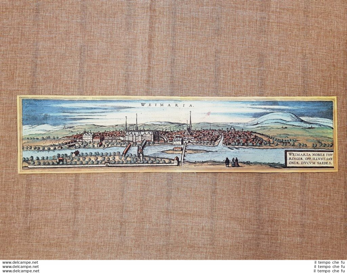 Veduta Della Città Weimar Turingia Germania Anno 1572 Braun E Hogenberg Ristampa - Geographische Kaarten