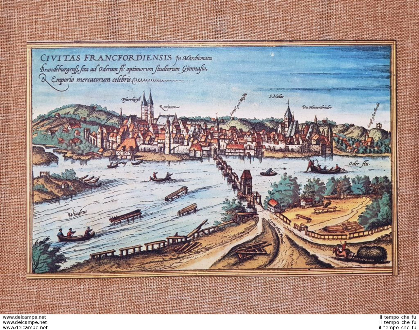 Veduta Città Francoforte Sull'Oder Germania Anno 1572 Braun E Hogenberg Ristampa - Mapas Geográficas