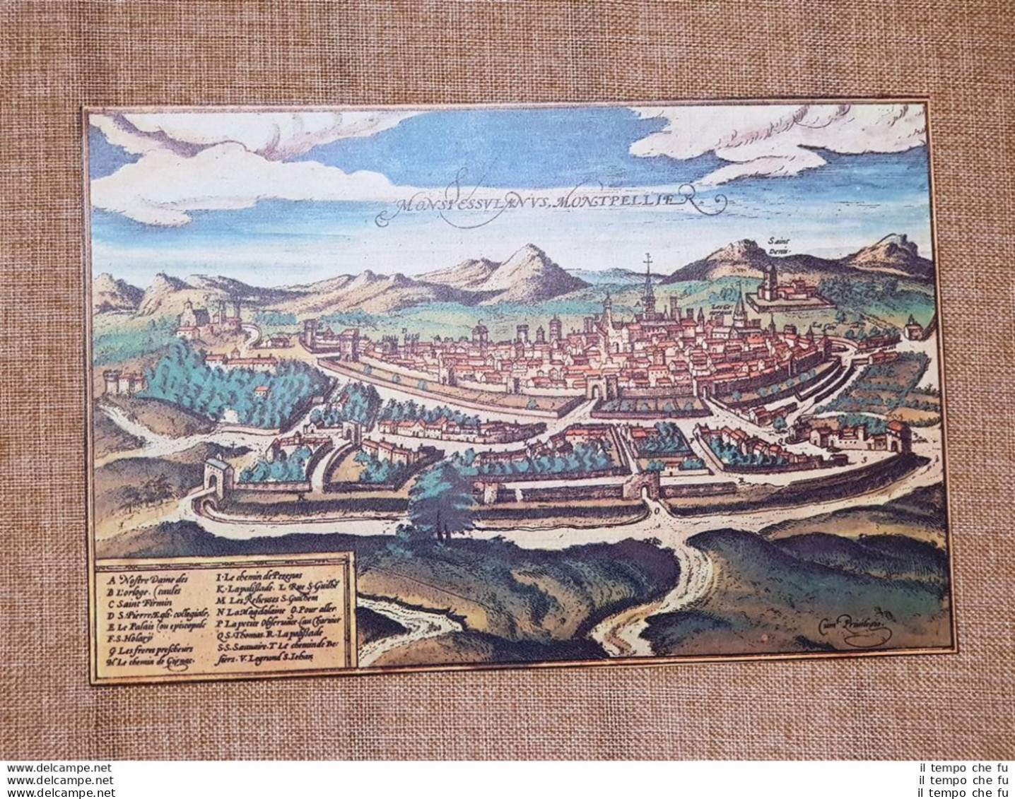 Veduta Città  Montpellier Occitania Francia Anno 1572 Braun E Hogenberg Ristampa - Geographical Maps