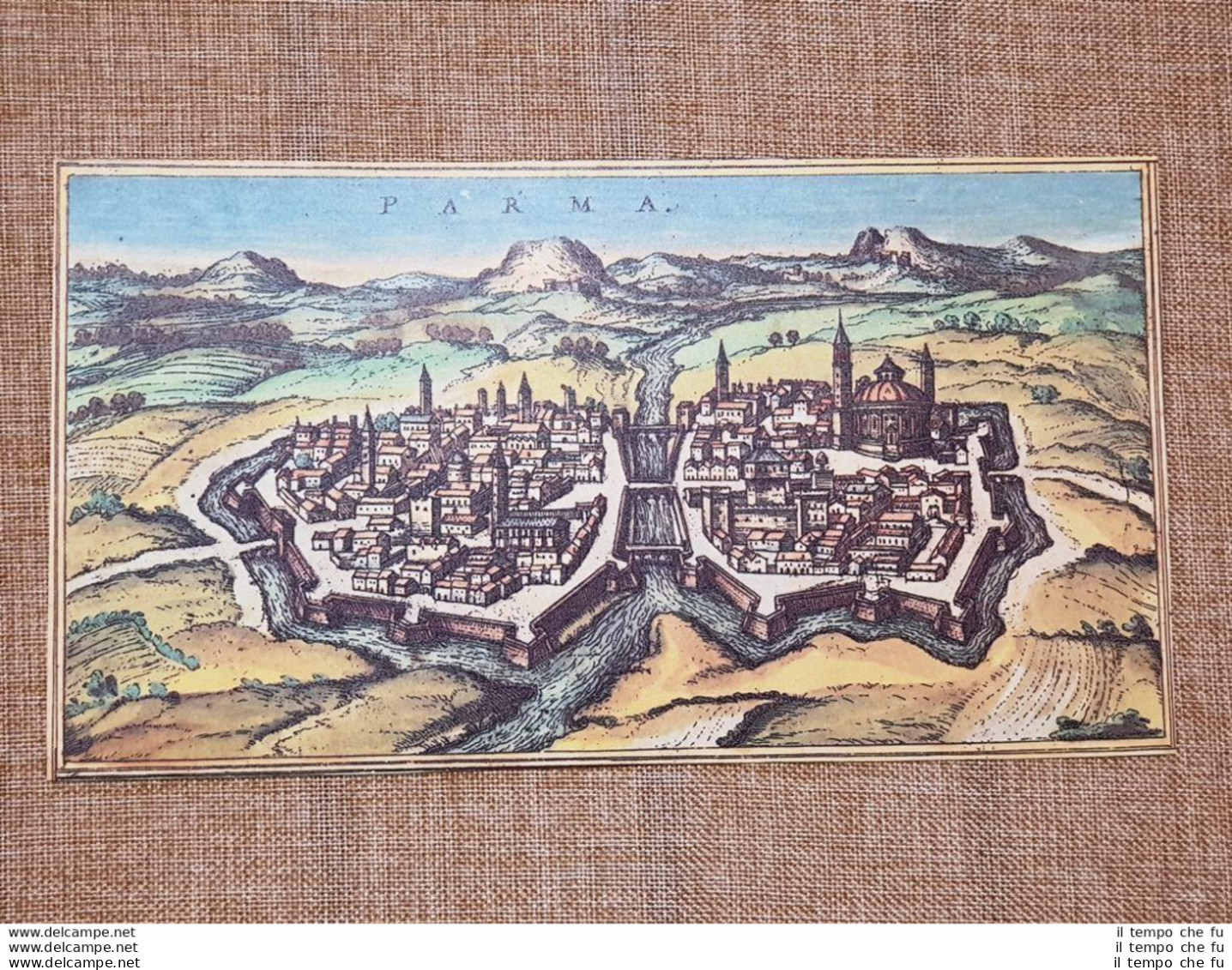Veduta Città  Parma Emilia-Romagna Italia Anno 1572 Braun E Hogenberg Ristampa - Geographische Kaarten