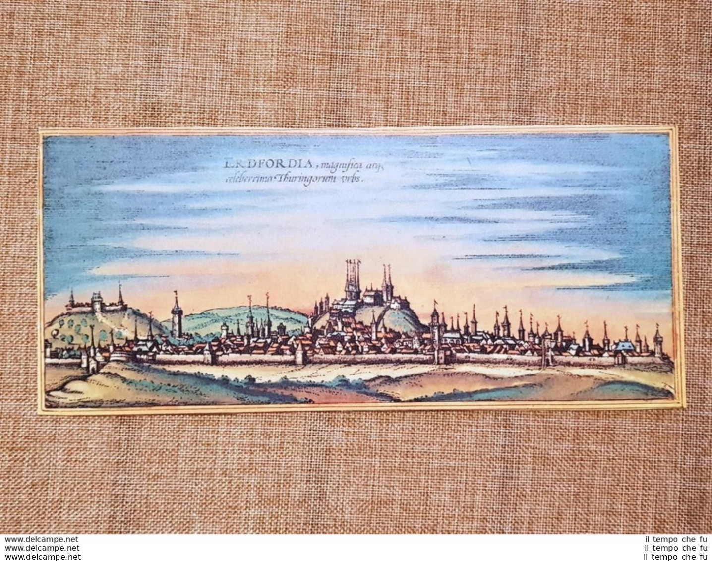 Veduta Città  Erfurt O Erdfordia Germania Anno 1572 Braun E Hogenberg Ristampa - Mapas Geográficas