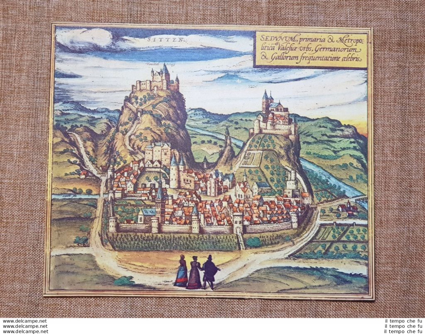 Veduta Della Città Sitten O Sion Germania Anno 1572 Braun E Hogenberg Ristampa - Cartes Géographiques