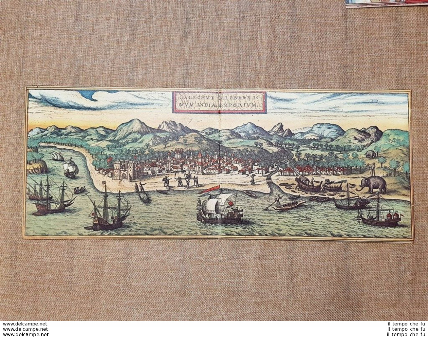 Veduta Della Città  Kozhikode O Calicut India Anno 1572 Braun Hogenberg Ristampa - Geographische Kaarten