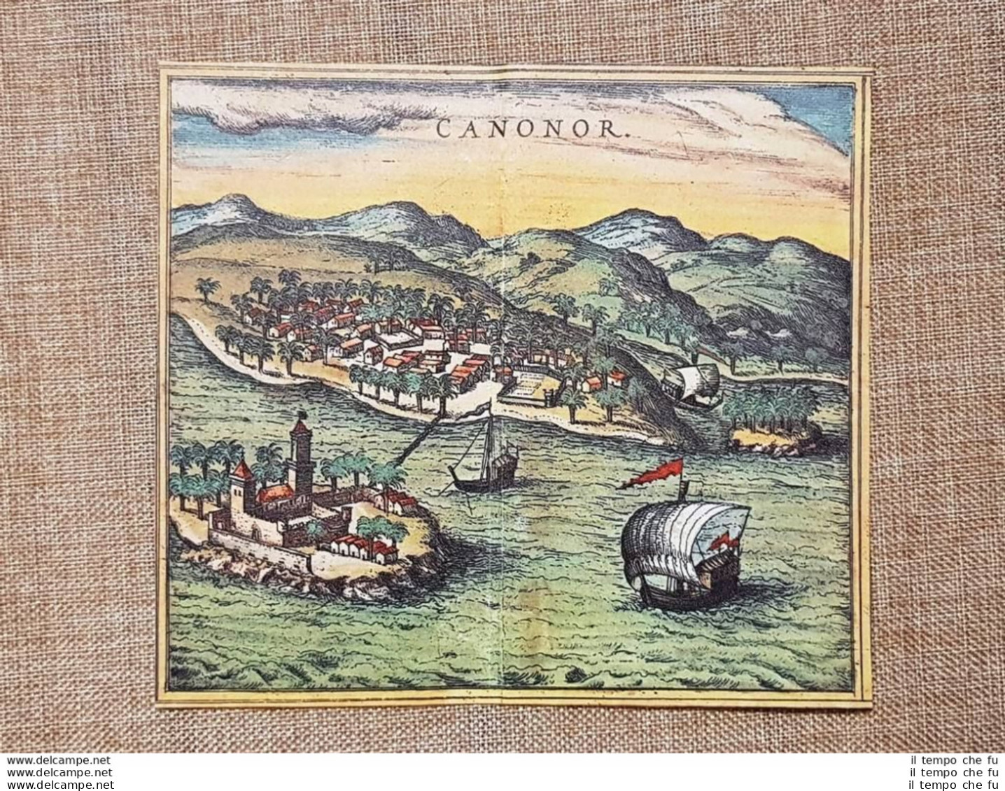 Veduta Della Città Kannur O Cannanore India Anno 1572 Braun E Hogenberg Ristampa - Landkarten