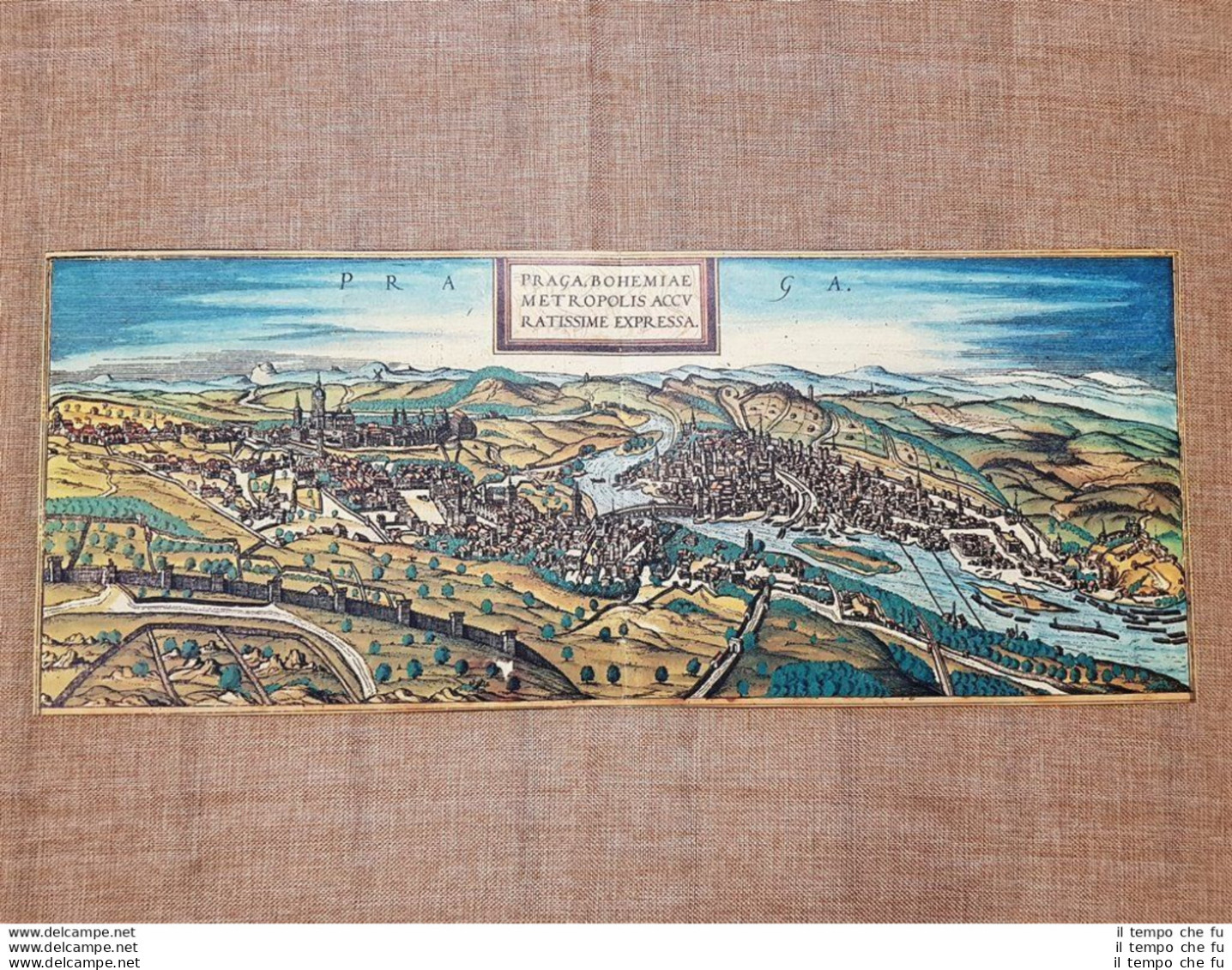 Veduta Della Città  Praga Repubblica Ceca Anno 1572 Braun E Hogenberg Ristampa - Mapas Geográficas