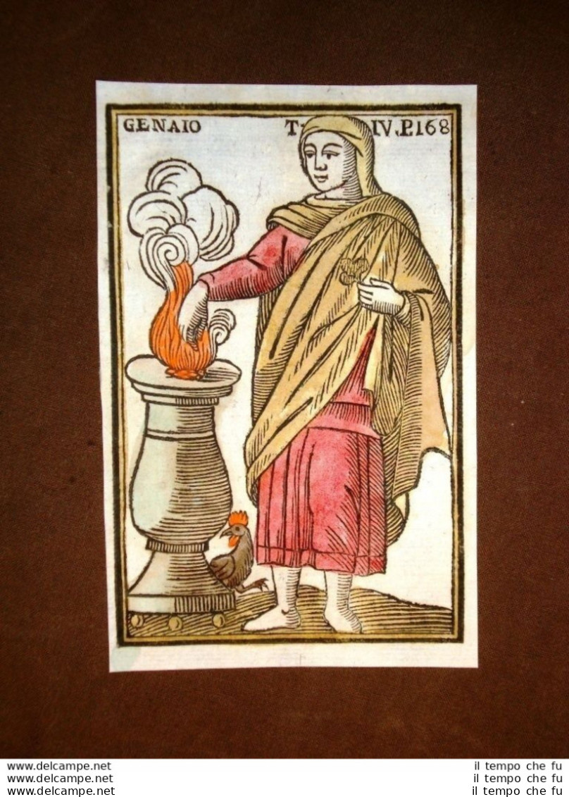 Gennaio Mitologia Settecentina Acquerellata A Mano Del 1785 Andre Declaustre - Prints & Engravings