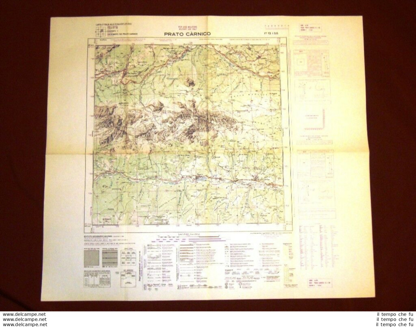 Grande Carta Topografica Prato Carnico Udine Friuli Dettagliatissima I.G.M. - Mapas Geográficas