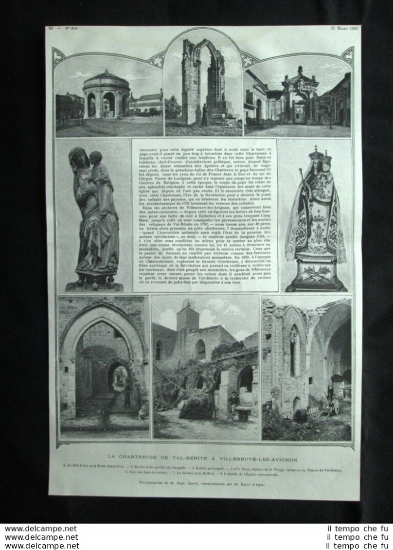 La Certosa Da Val Benite A Villeneuve-lez-Avignon Stampa Del 1903 - Andere & Zonder Classificatie