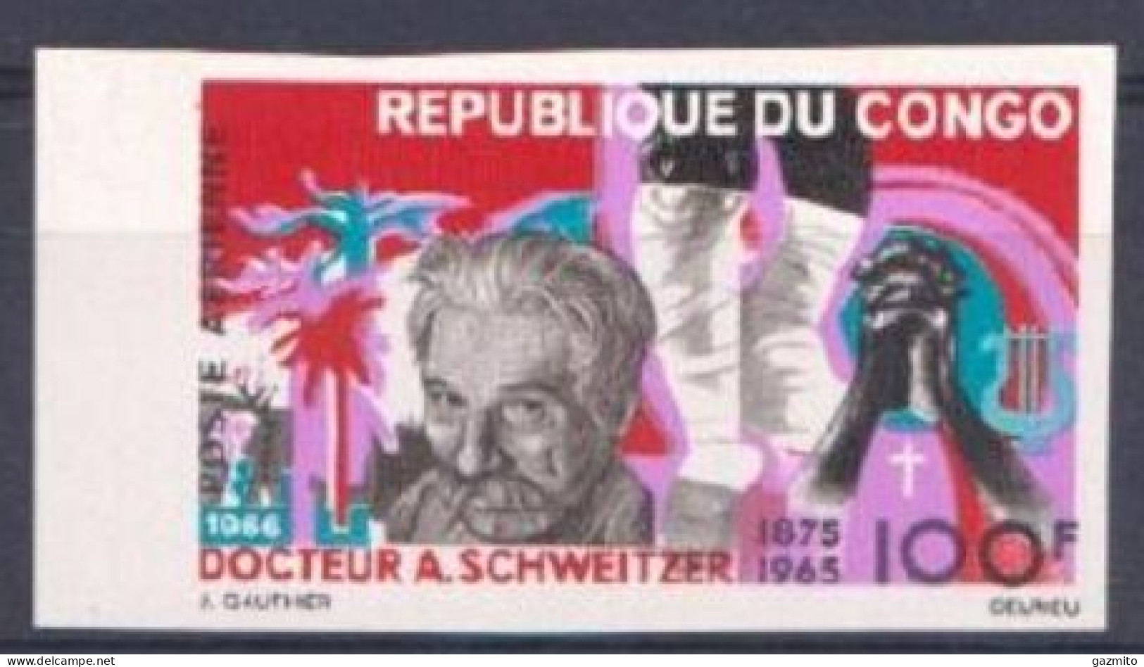 Congo Brazaville 1966, Nobelprize, Schweitzer, 1val IMPERFORATED - Prix Nobel