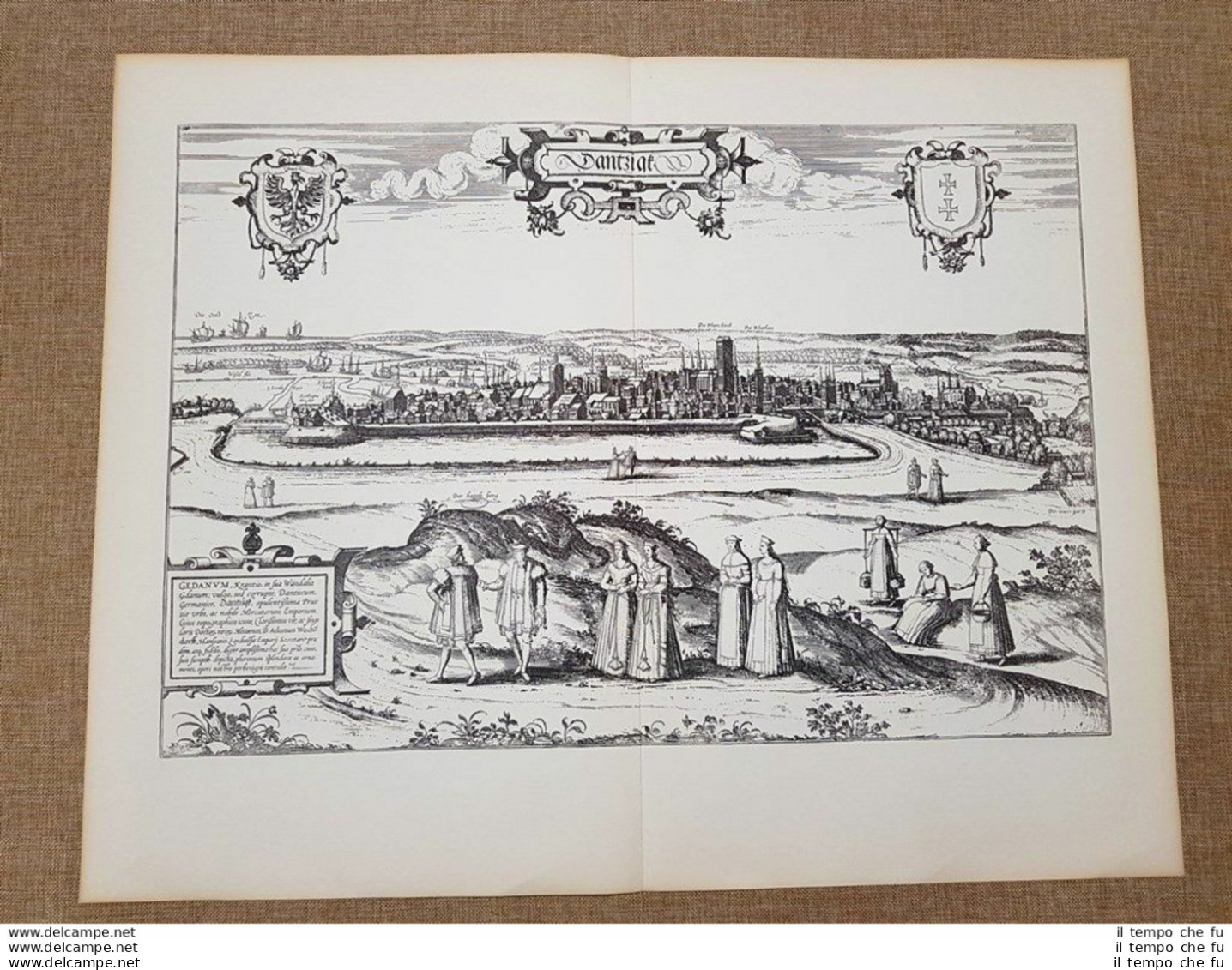 Veduta Della Città Gdansk O Danzica Polonia Anno 1576 Braun E Hogenberg Ristampa - Cartes Géographiques