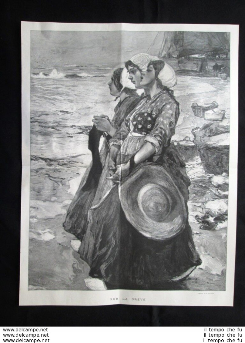 STAMPA ENORME!! Sulla Spiaggia - Quadro Di H. Bartels Stampa Del 1903 - Altri & Non Classificati