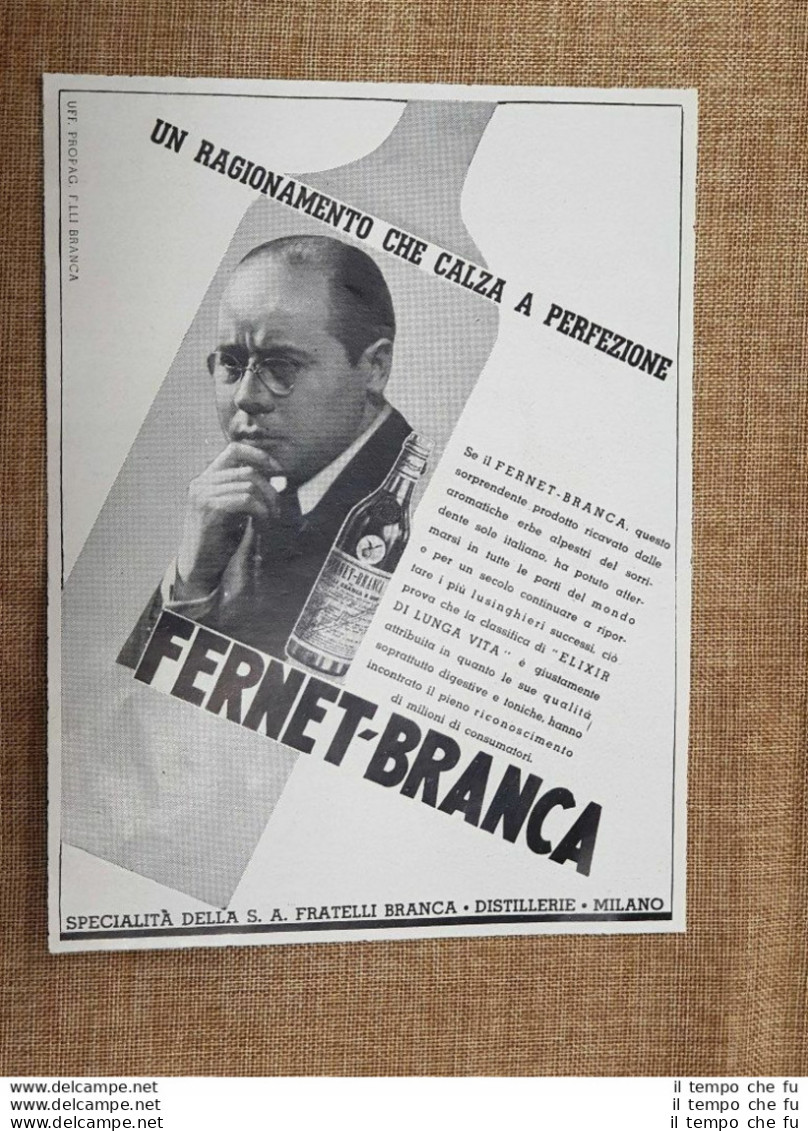 Pubblicità Del 1937 Liquore Fernet Branca Ragionamento Calza A Perfezione Milano - Other & Unclassified