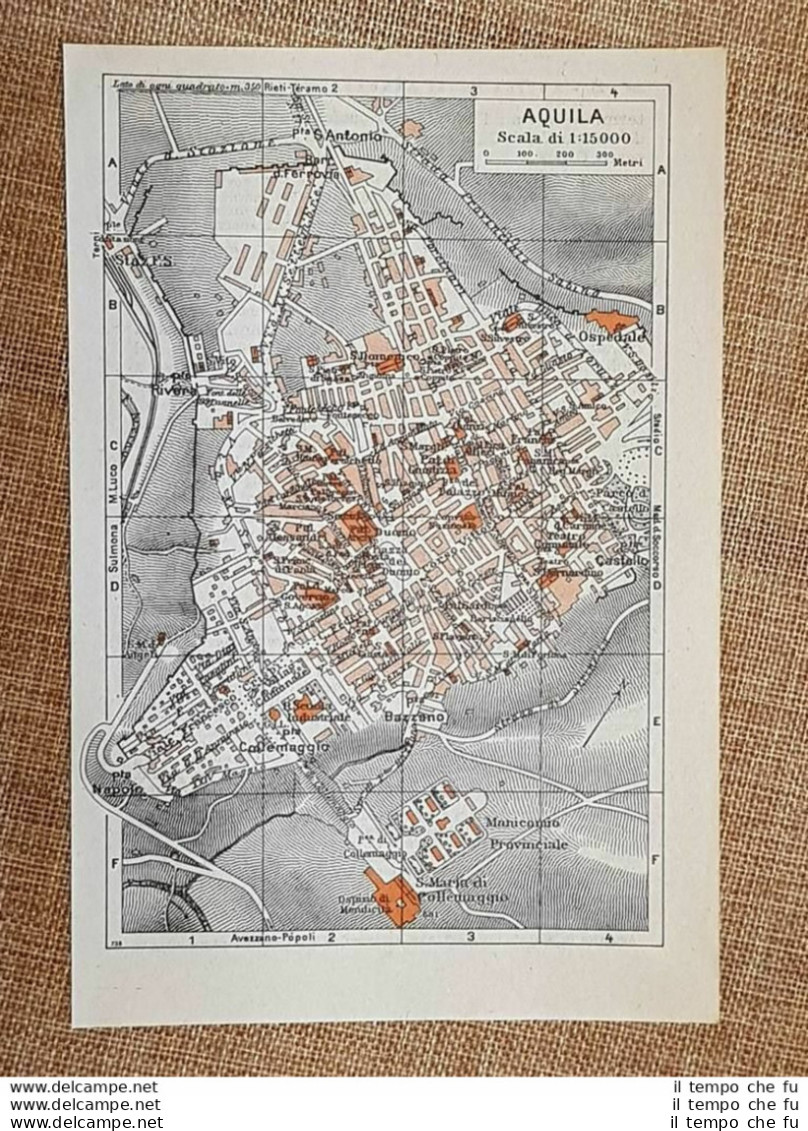 Carta Geografica, Pianta O Piantina Del 1939 La Città Di Aquila Abruzzo T.C.I. - Mapas Geográficas