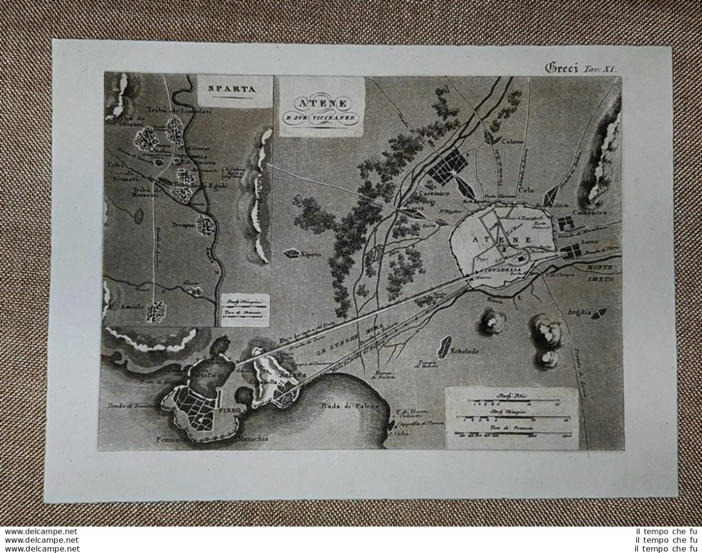 Carta Geografica O Mappa Atene E Sparta Grecia Atlante Leonardo Cacciatore 1831 - Geographische Kaarten