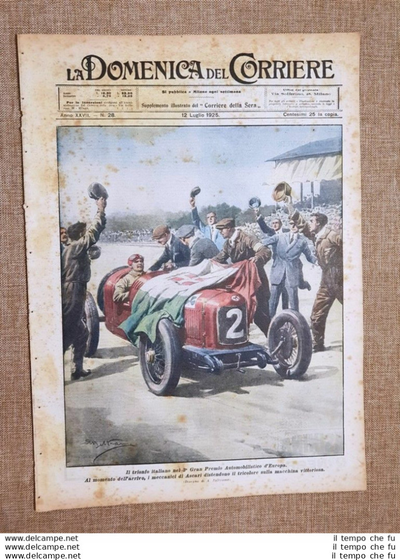 La Domenica Del Corriere 12 Luglio 1925 Gran Premio Ascari Busoni De Pinedo Spa - Autres & Non Classés