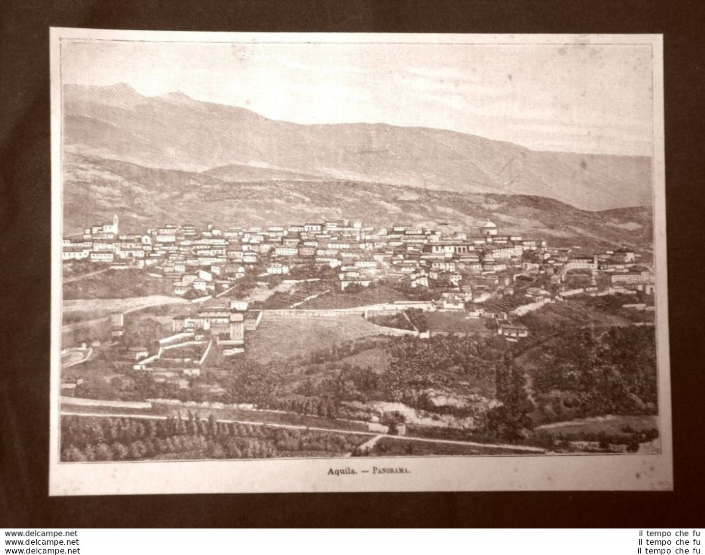 Incisione Del 1891 Rarissimo Panorama Di Aquila - Abruzzo E Molise - Avant 1900