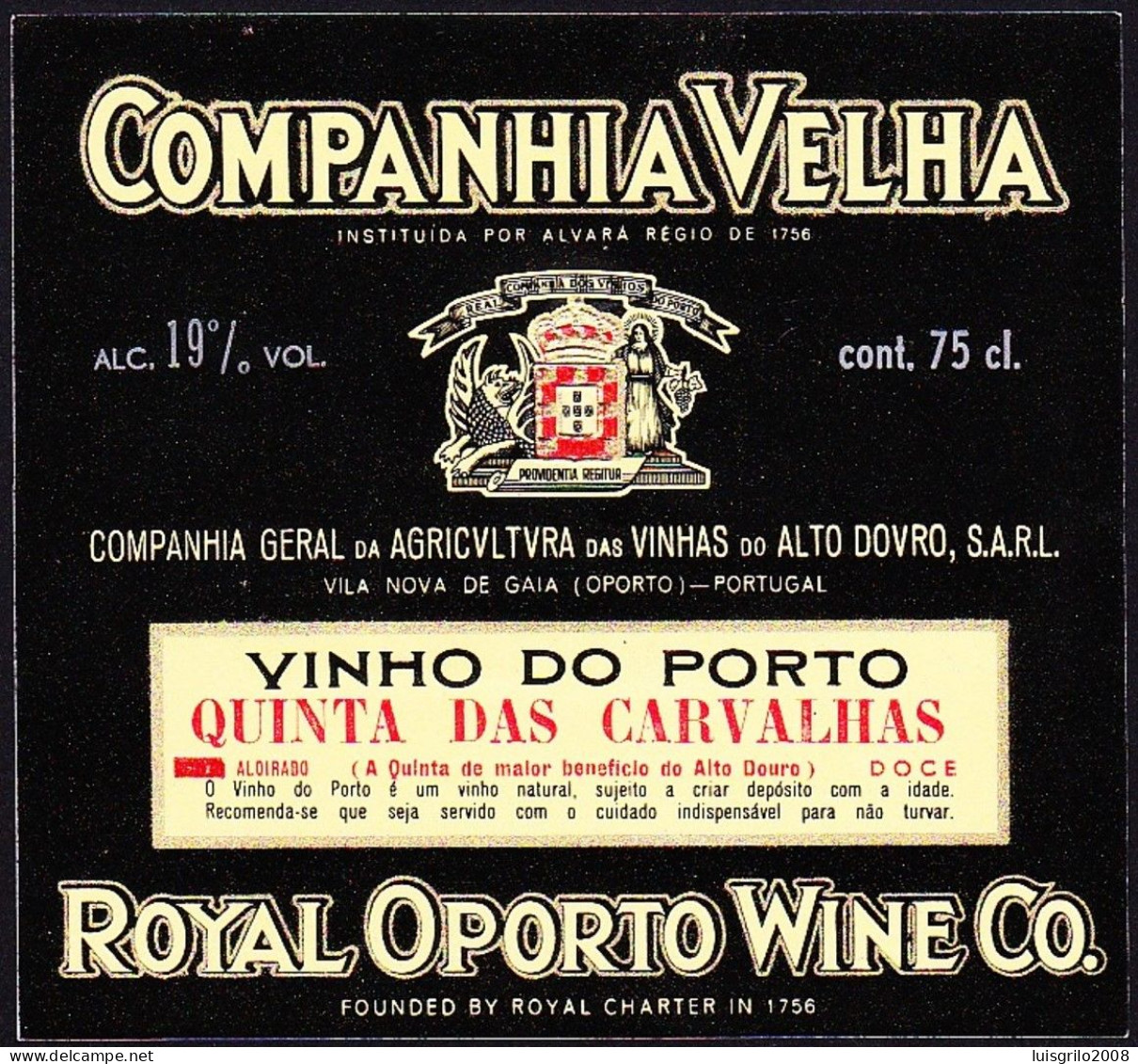Port Wine Label, Portugal - COMPANHIA VELHA Vinho Porto QUINTA DAS CARVALHAS -|- Cª Vinhas Alto Douro, Vila Nova De Gaia - Altri & Non Classificati
