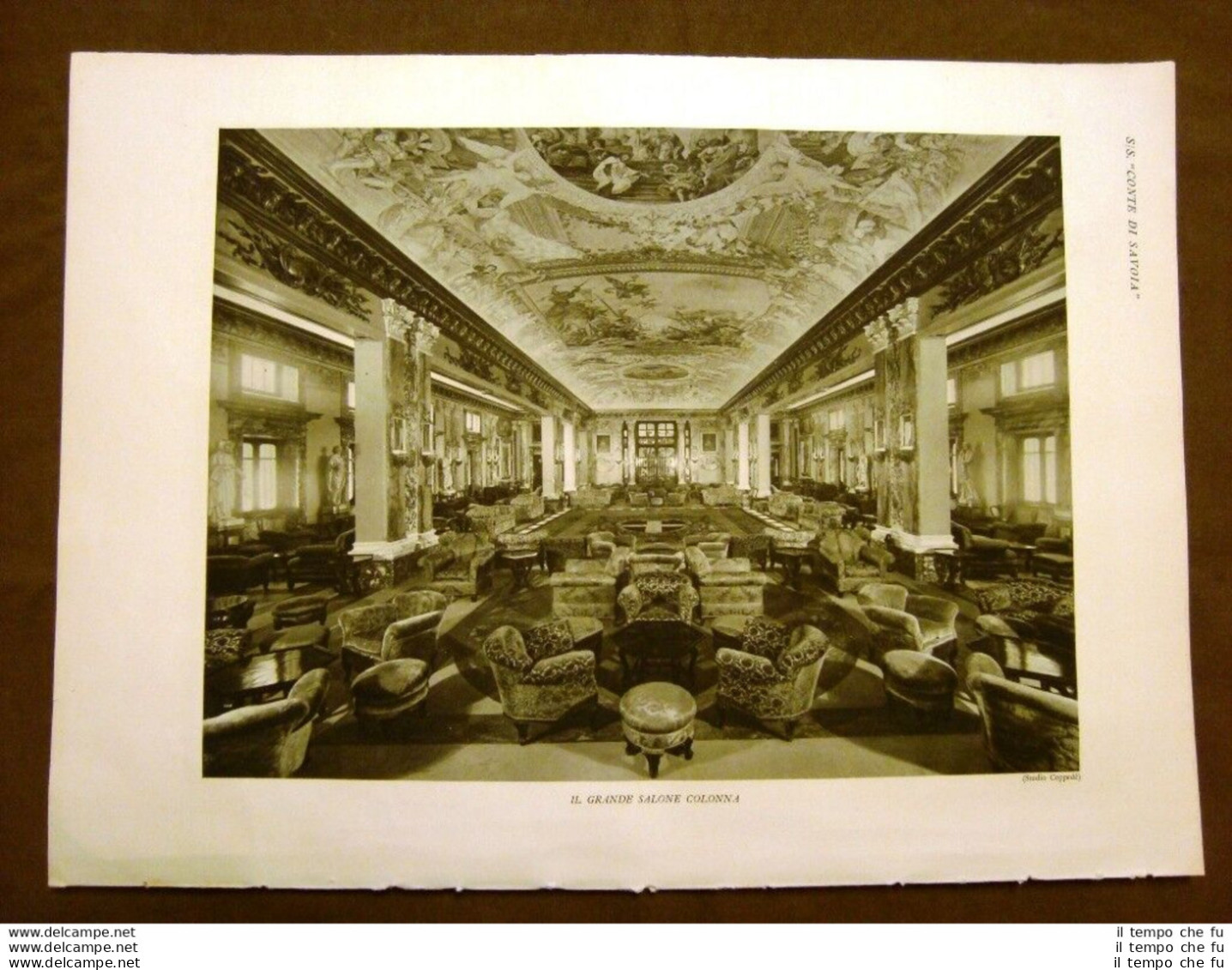 Sulla Nave Conte Di Savoia Nel 1932 Salone Colonna Sala Da Gioco Club Con Il Bar - Altri & Non Classificati