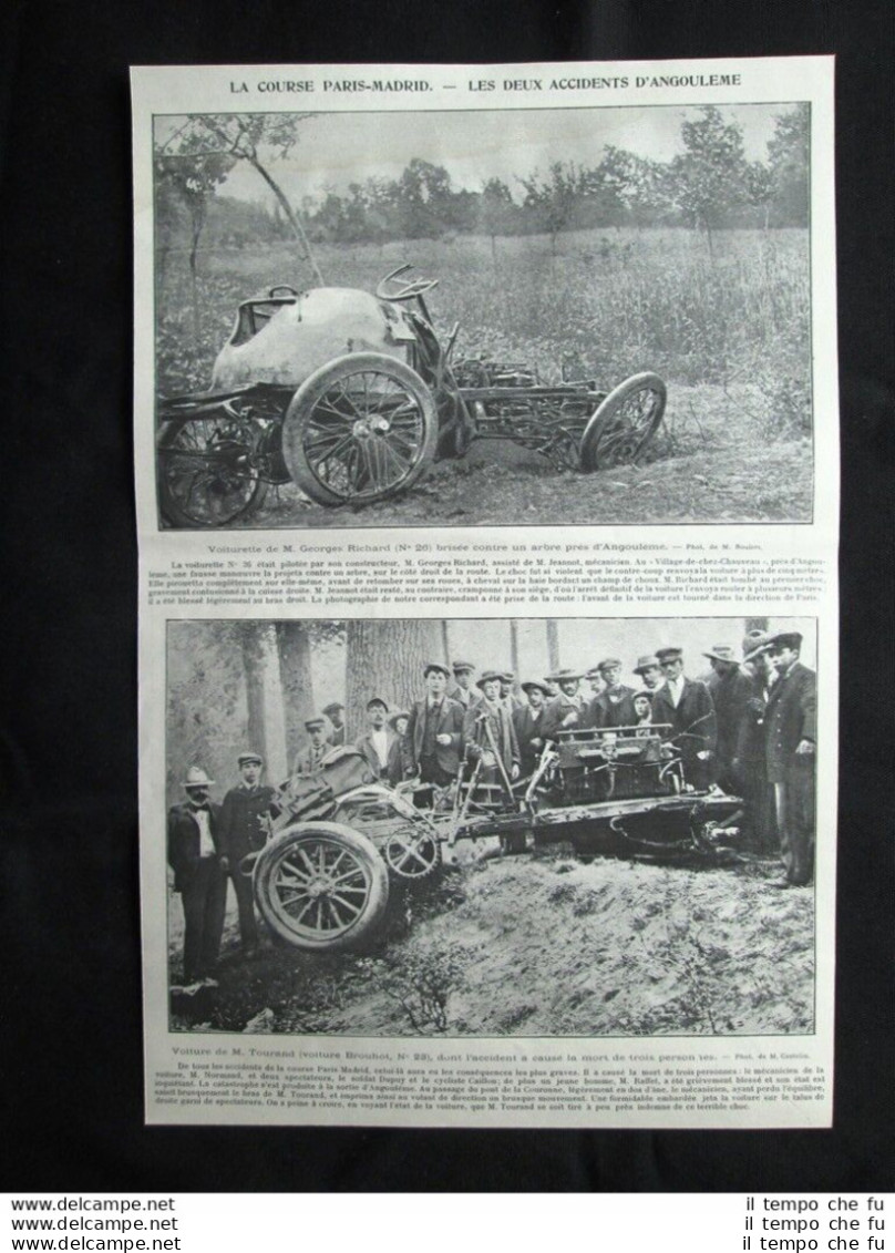 Corsa Parigi-Madrid: Incidenti Di Georges Richard E Tourand Stampa Del 1903 - Autres & Non Classés