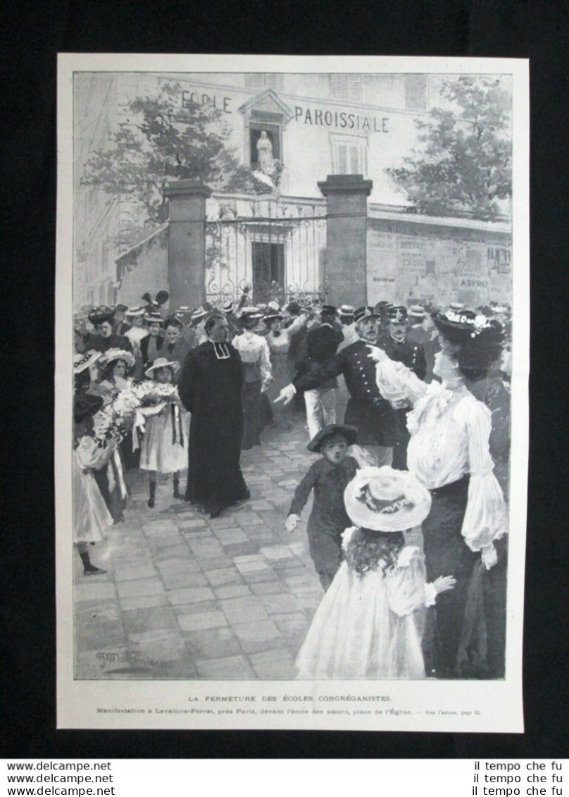 Manifestazione A Levallois-Perret, Nei Pressi Di Parigi Stampa Del 1902 - Sonstige & Ohne Zuordnung