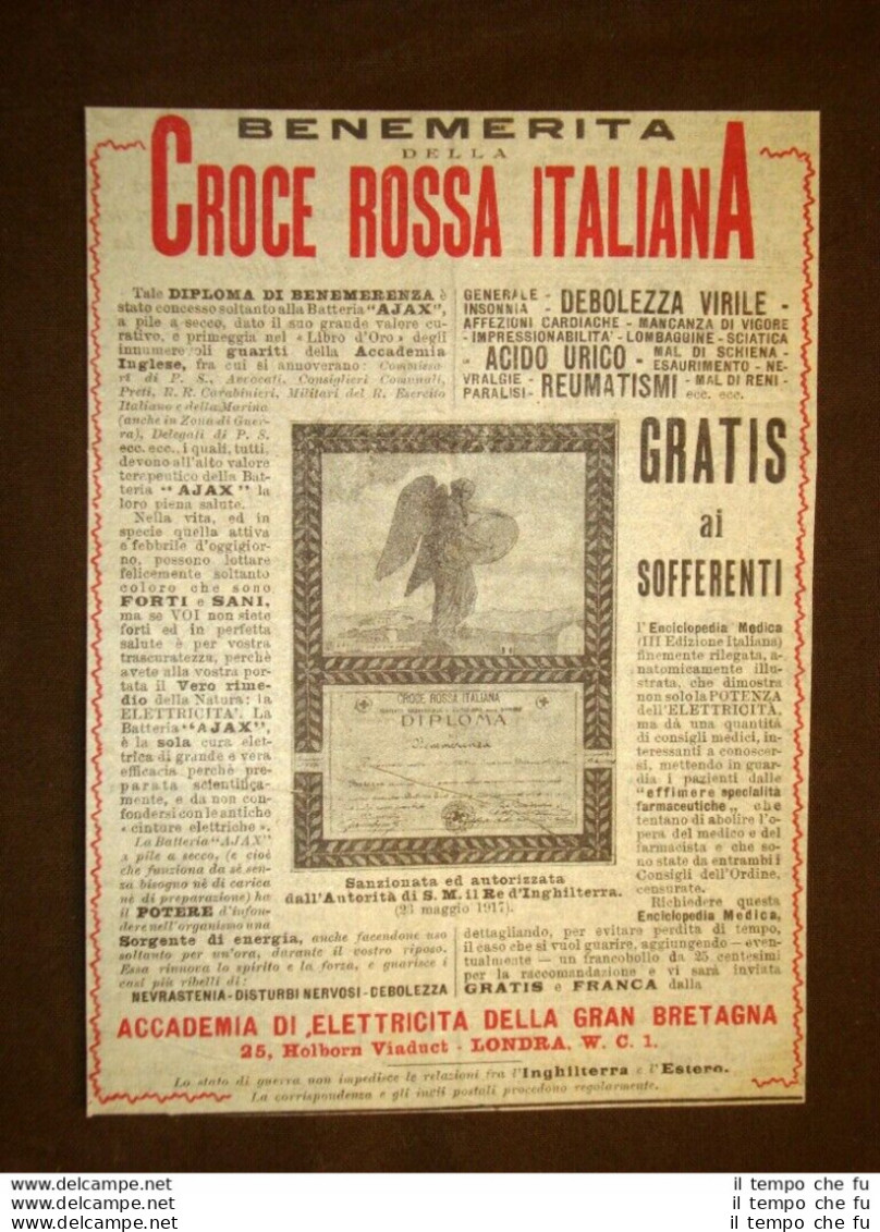 Pubblicità Del 1915 Batteria Ajax Benemerita Della Croce Rossa Italiana - Otros & Sin Clasificación